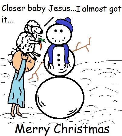 Free Baby Jesus And His Sheep Making A Snowman Clipart Picture  Just