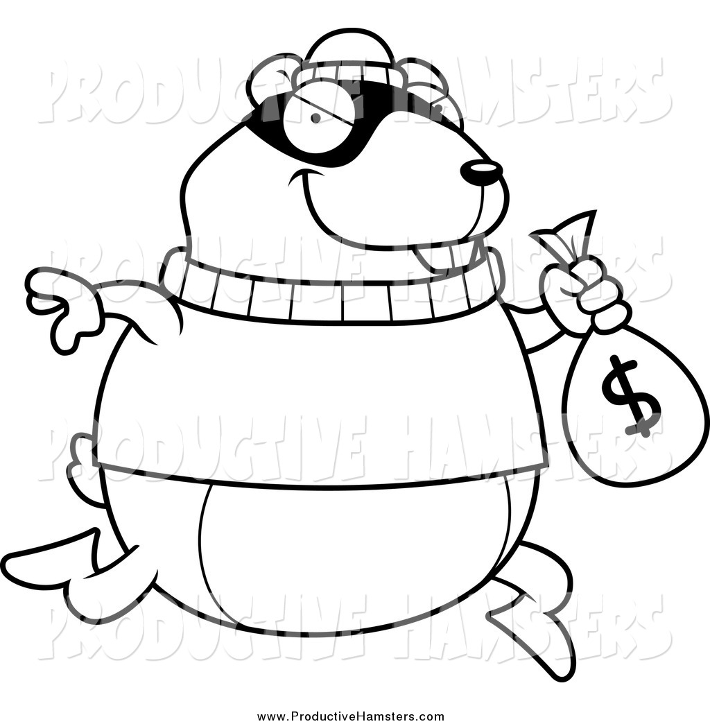 Illustration Of A Black And White Thief Hamster Robbing A Bank By