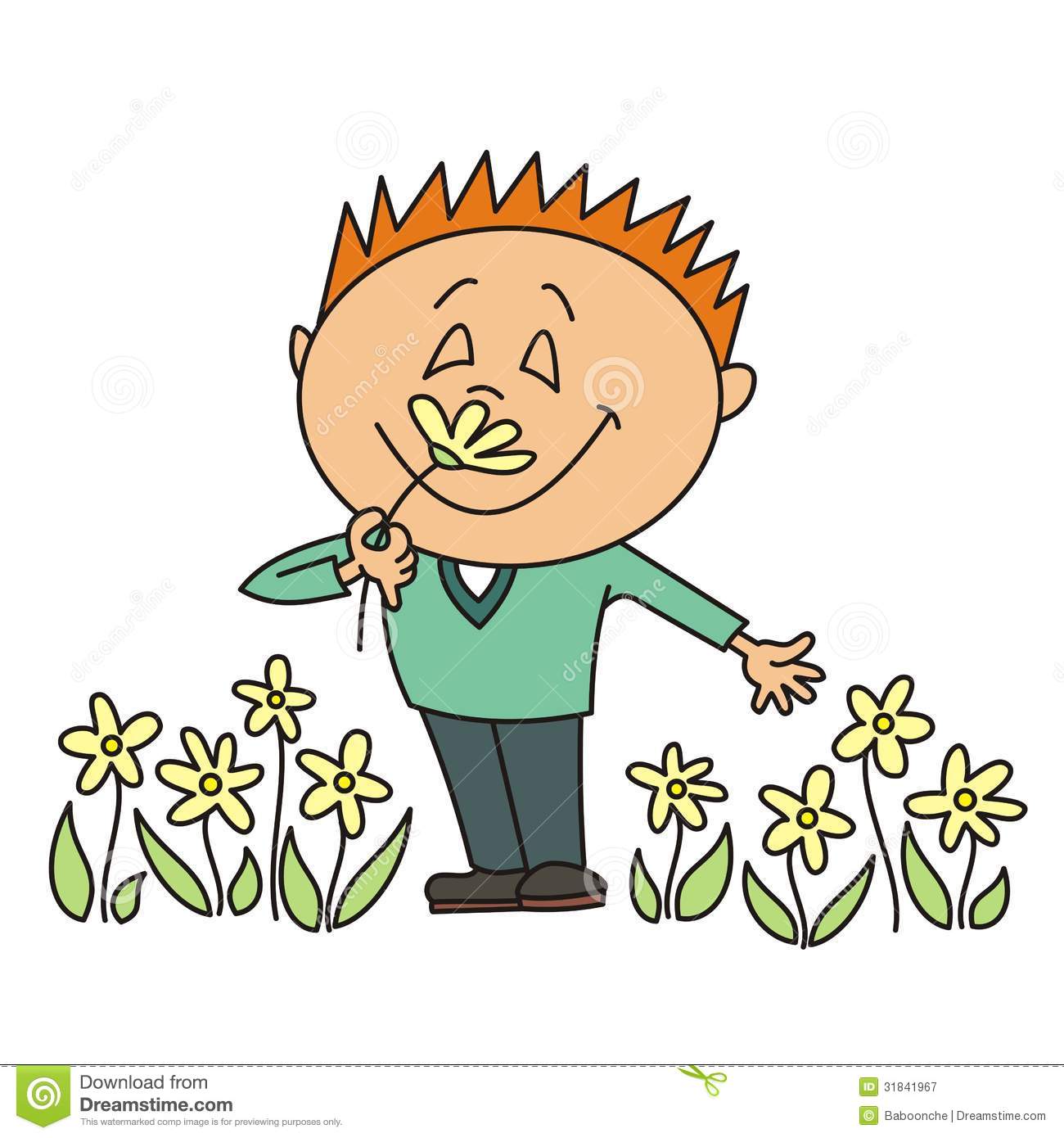 Junge Der Eine Blume Riecht Lizenzfreie Stockfotografie   Bild