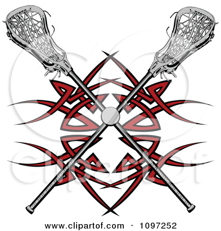 Lacrosse Ball And Sticks Over A Red Tribal Design