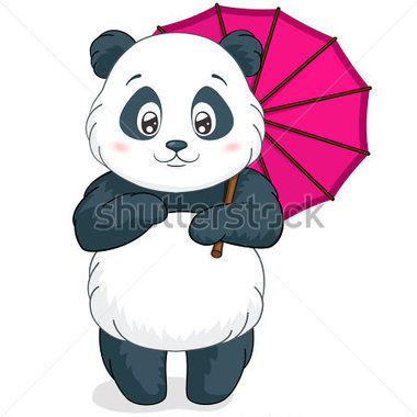 Little Panda With Pink Bamboo Umbrella  Vector Illustration  Cartoon