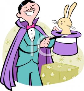 Magican Performing A Rabbit In The Hat Trick   Royalty Free Clipart