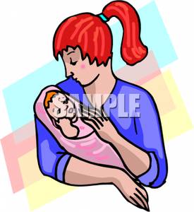 Mother Holding Her Newborn In A Blanket   Royalty Free Clipart Picture