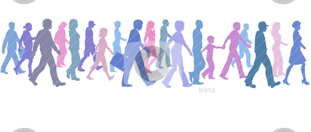 Of Color Group Walk Follow Direction Leader Stock Vector Clipart    