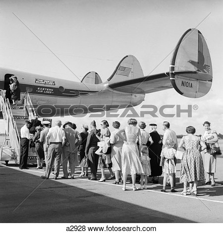 Picture   1950s 1960s Rear Tail Of Airplane With Passengers On Tarmac