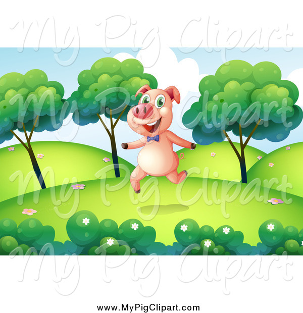 Pig Running In A Hilly Park Pig Clip Art Colematt