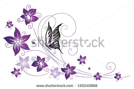 Purple Butterfly And Flower Clipart Filigree Colorful Flowers
