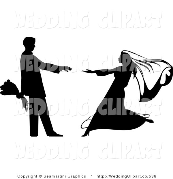 Vector Marriage Clipart Of A Wedding Black And White Bride Running To    