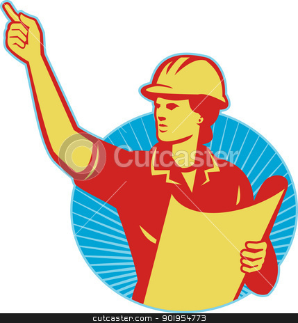 Worker Pointing Retro Stock Vector Clipart Illustration Of A Female
