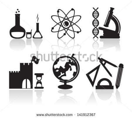 Black Icons With Different School Subjects On A White Background    