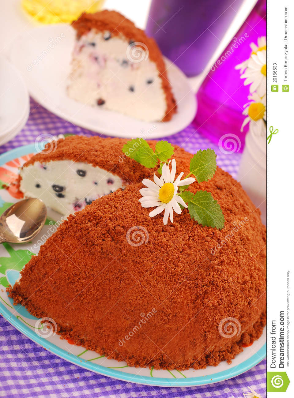 Blueberry Cake With Chocolate Crumble Topping Stock Photos   Image
