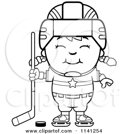 Cartoon Clipart Of A Black And White Happy Hockey Girl   Vector    