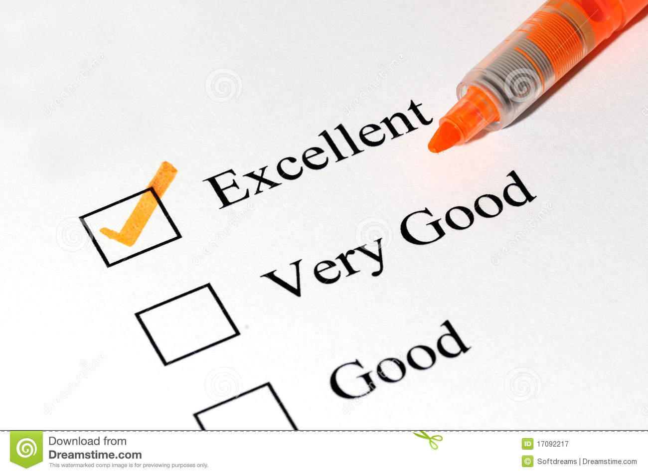     Checklist With A Checkboxes With Words Excellent Very Good And Good