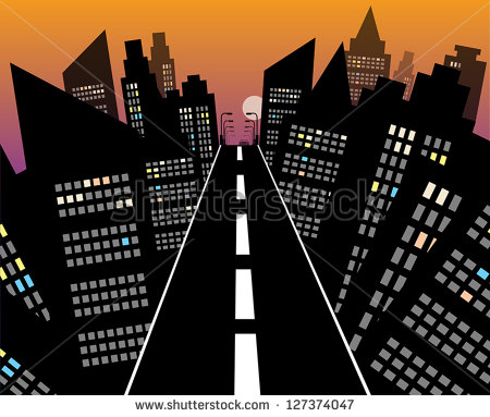 City Road At Night Vector Illustration   127374047   Shutterstock