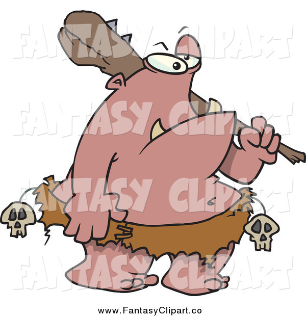 Clip Art Of A Cartoon Ugly Ogre Carrying A Club By Ron Leishman