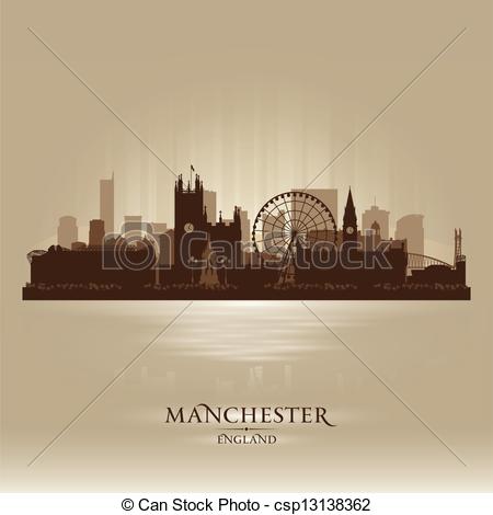 Clip Art Vector Of Manchester England Skyline City Silhouette    