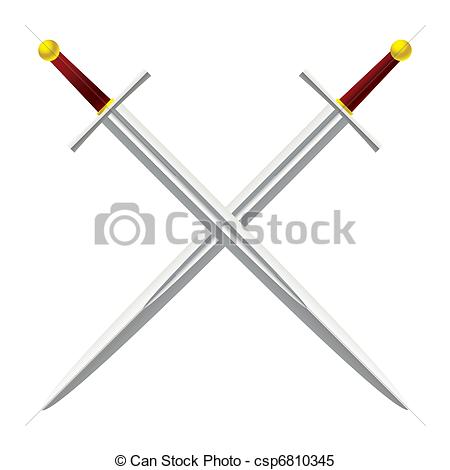 Clipart Vector Of Cross Sword   Silver Metal Sword Crossed With Red    