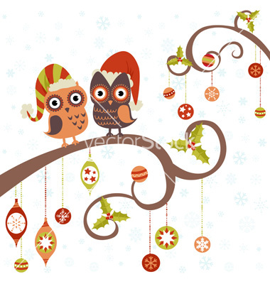Cute Winter Christmas Card Of Owls Vector Art   Download Merry Vectors