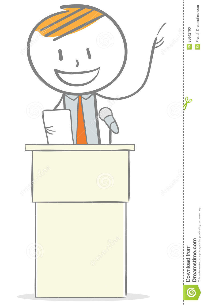 Doodle Stick Figure  Businessman Giving A Speech On Podium 
