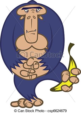 Eps Vectors Of Gorilla With Banana   A Funny Ape Holding A Banana In