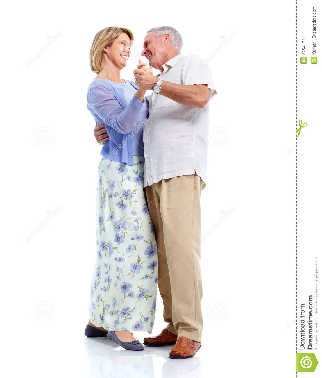 Happy Dancing Senior Couple In Love  Isolated On White Background
