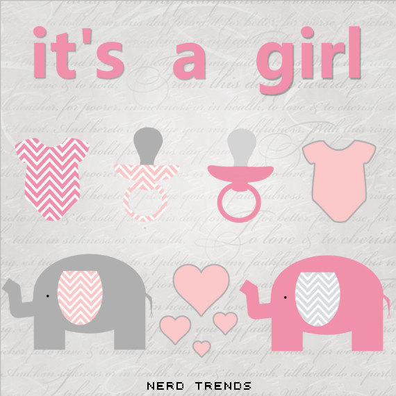 It S A Girl Clipart Baby Digital Scrapbook Clipart Pink And Grey