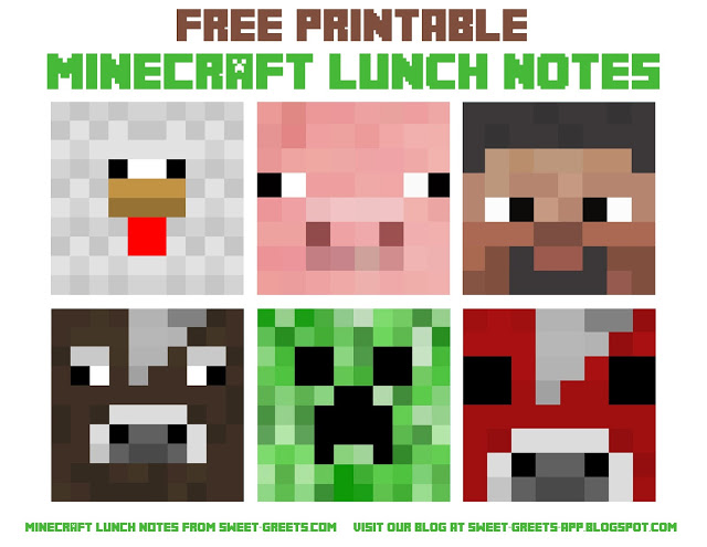 Just Peachy Designs  Printable Minecraft Lunch Notes