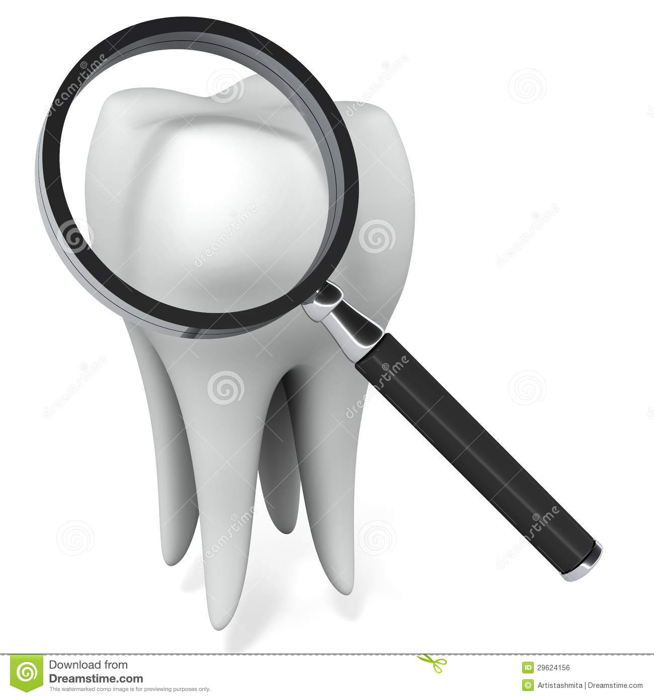Magnifying Glass Against White Background Dental Checkup Concept