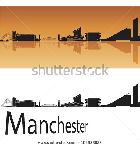Manchester Skyline In Orange Background In Editable Vector File    