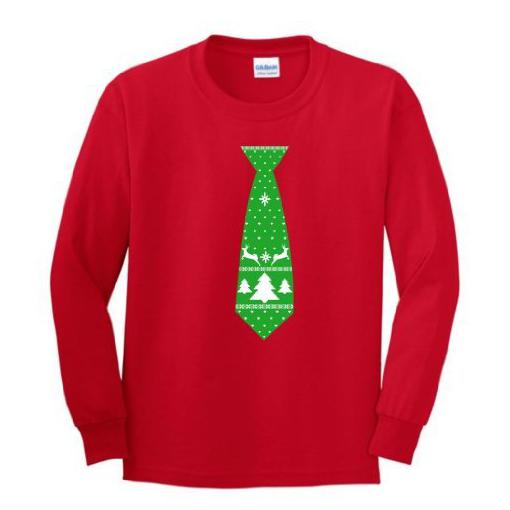 Merry Christmas Ugly Xmas Sweater Party Neck Tie Youth Long Sleeve T    