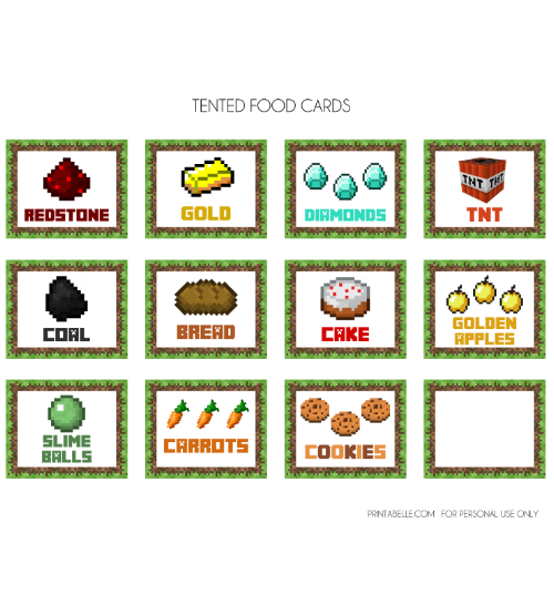 Minecraft Food Cards   Printabelle