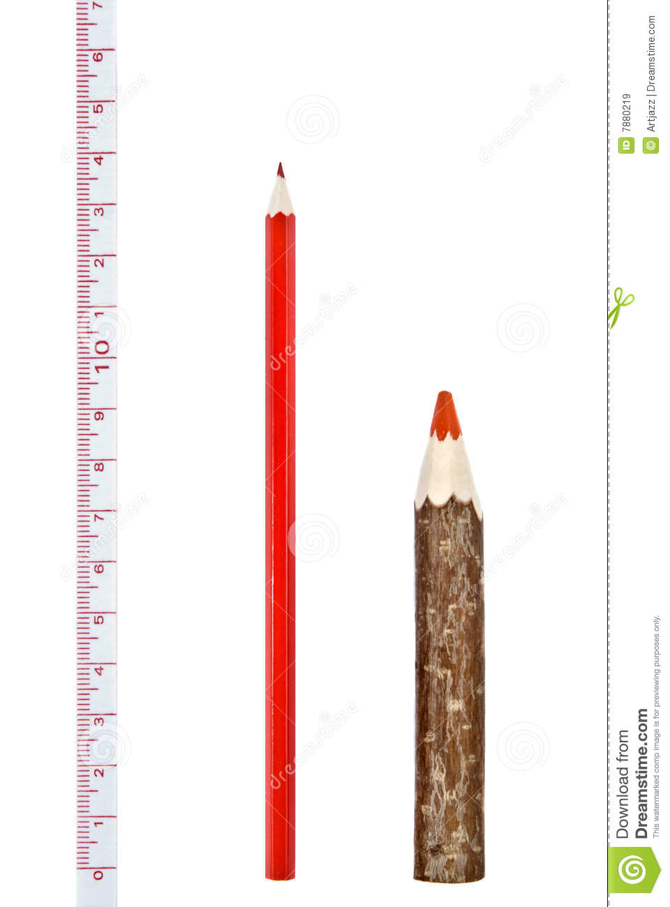 Red Thick And Thin Pencils With Ruler Isloated On White  Diet Concept 