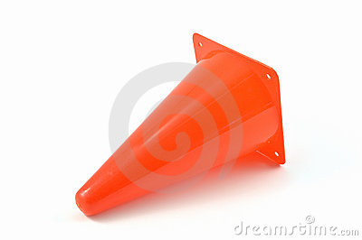 Red Traffic Safety Cone Isolated On White Background In Horizontal    