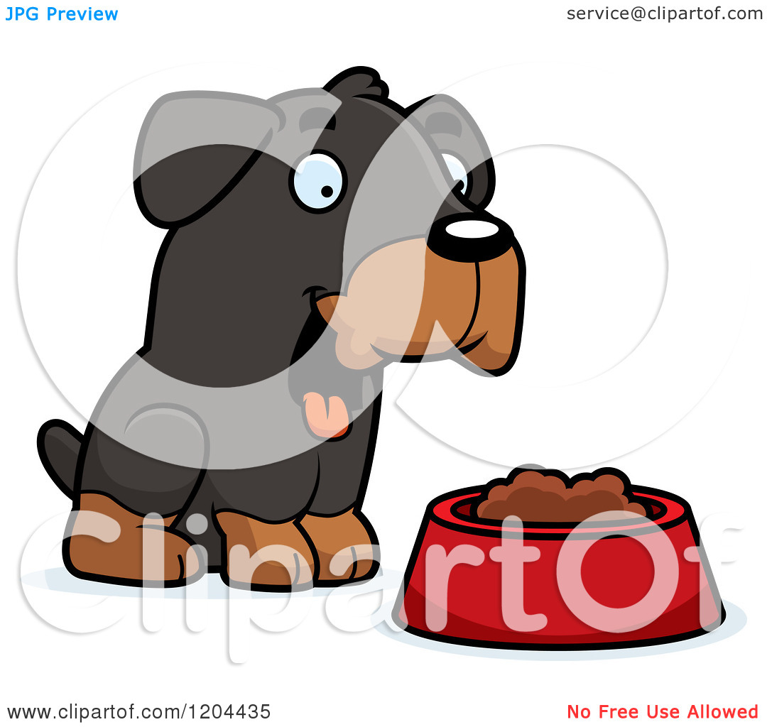     Rottweiler Puppy Dog With A Food Bowl   Royalty Free Vector Clipart