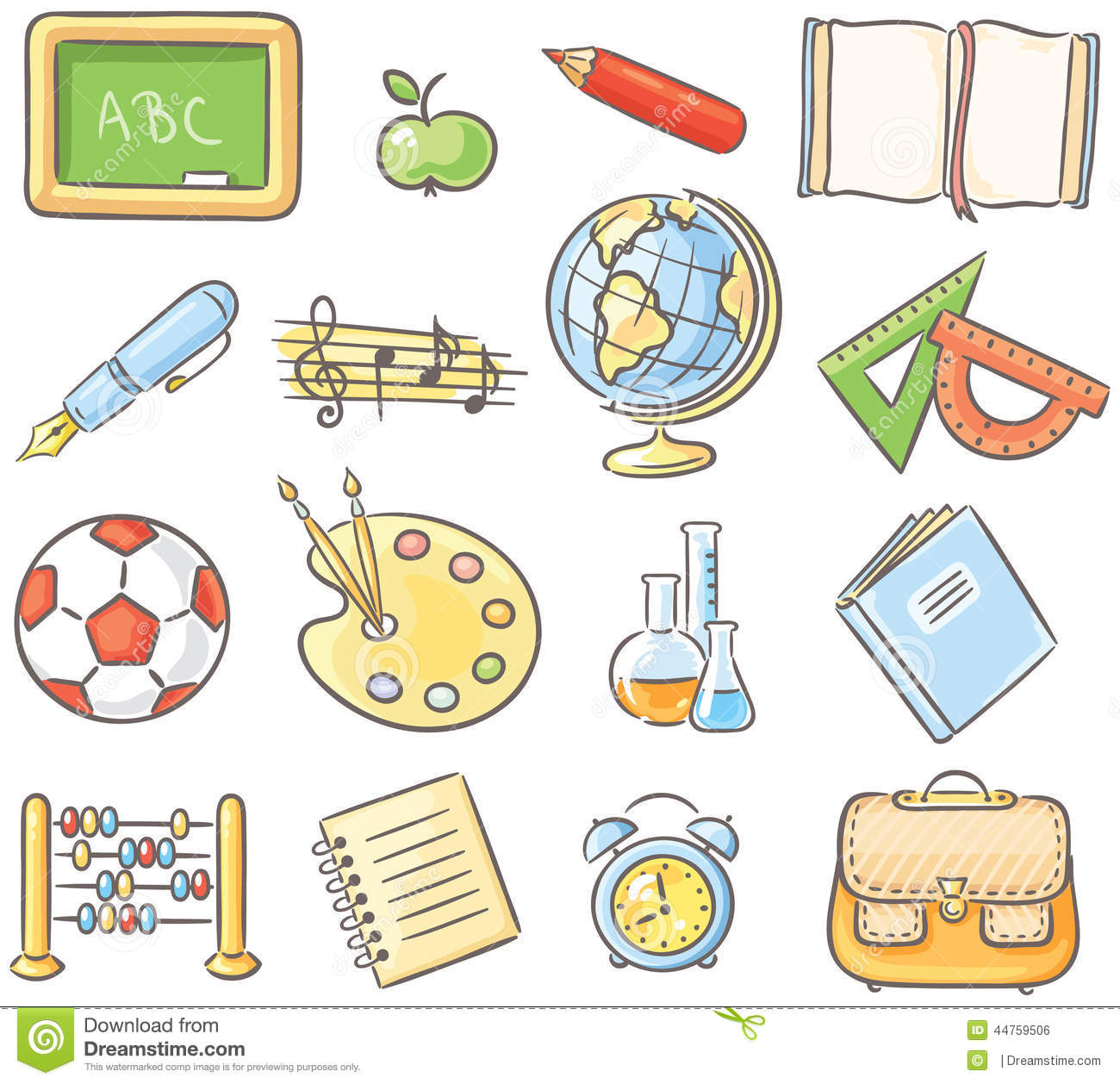 Set Of 16 School Thing Representing Different School Subjects No    