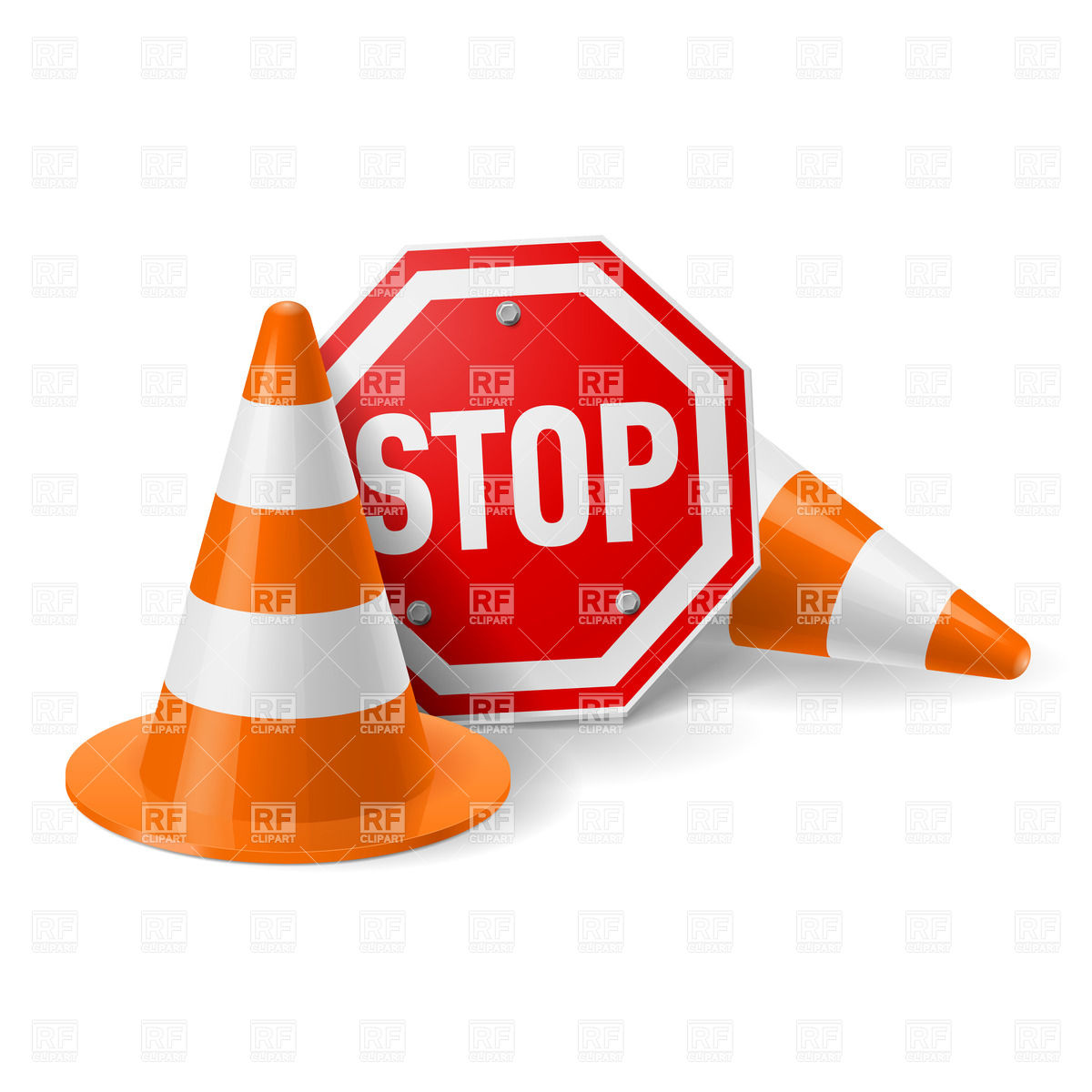Traffic Cones And Red Stop Sign Download Royalty Free Vector File Eps    