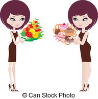 Two Women Thick And Thin Vector Clip Art