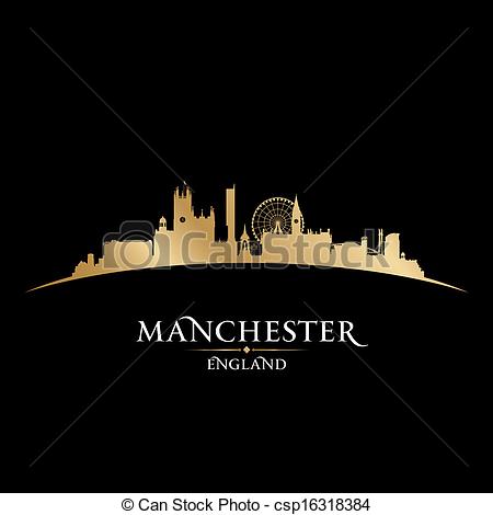 Vector Of Manchester England City Skyline Silhouette Black Background    