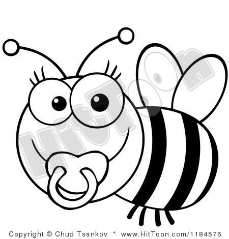 And White Baby Bee With A Pacifier Royalty Free Vector Clipart Jpg
