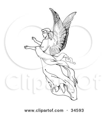 Angel With Large Wings Floating Through The Air With Her Arms Out
