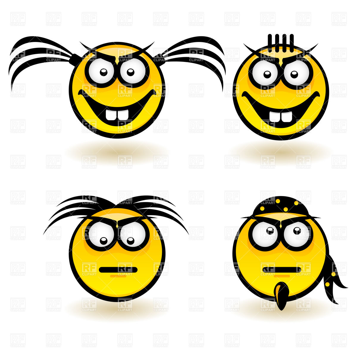 Cartoon Smiley Face Icons With Emotions  Serious And Cheerful  7750    