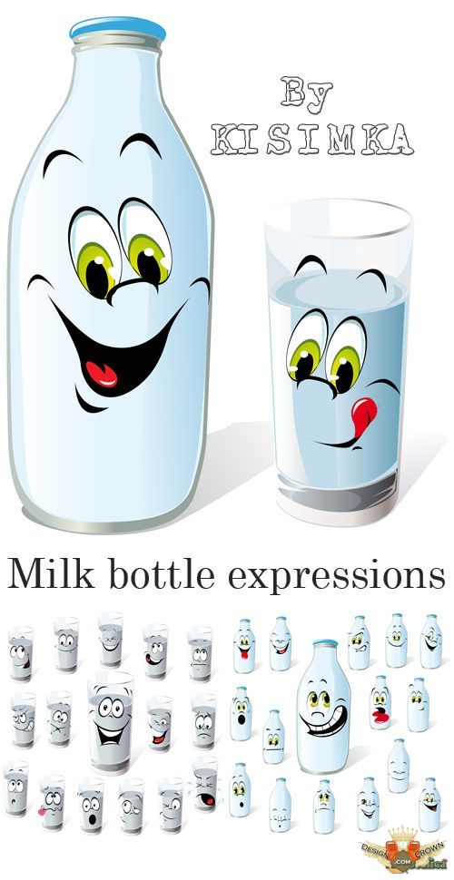 Cartoon Vector Clipart With Milk Bottle And Emotions