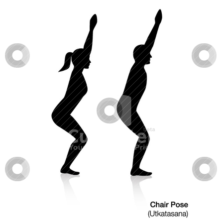 Chair Pose Yoga Stock Vector Clipart Man And Woman Doing Yoga Chair    