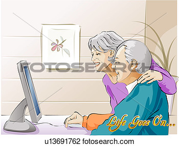 Clip Art   Senior Couple Using Computer  Fotosearch   Search Clipart    