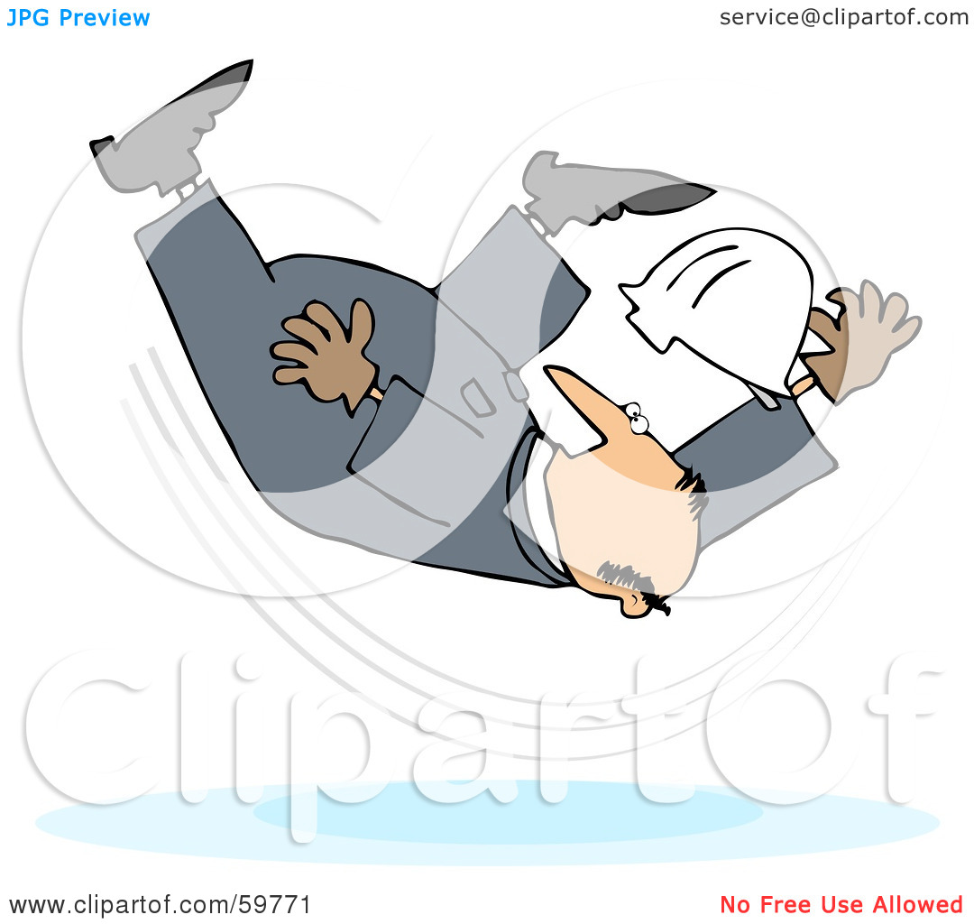 Clipart Illustration Of A Male Worker Taking A Fall On A Slipper Floor