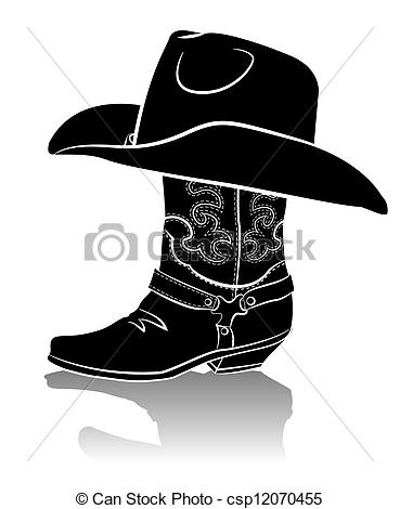 Clipart Vector Of Cowboy Boot And Western Hatblack Graphic Image On