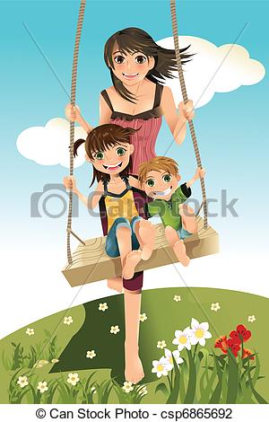 Illustration Of Three Sibling A Brother And Two Sisters Playing Swing