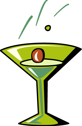 Martini Glass That Is Half Full  A Brown Olive Floats In The Martini