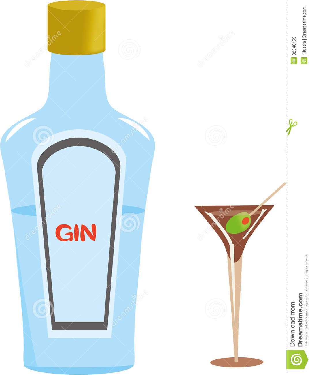 Martini Glass With Olive Clipart Gin Bottle And Martini Glass