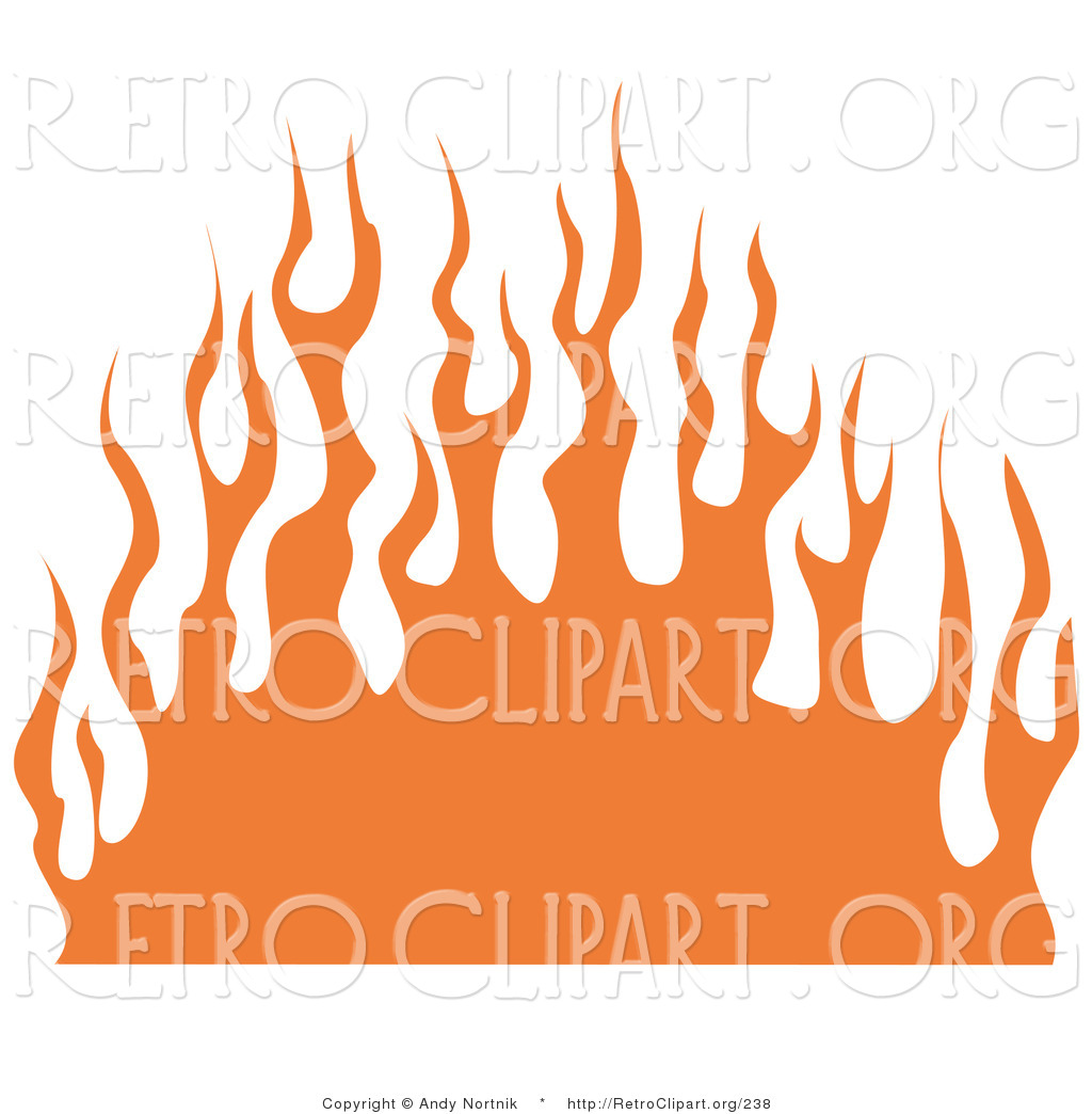 Retro Clipart Of A Wall Of Orange Flames On A White Background